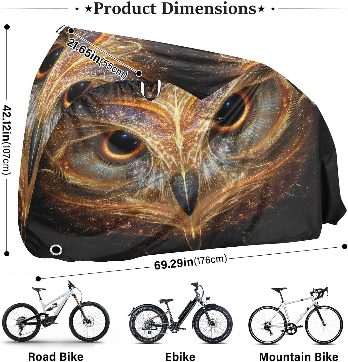 ALAZA Owl Face Bike Cover Waterproof Outdoor Ebike Bicycle Covers Tarp Protection for 1/2 Bikes, Sun UV Dust Wind Proof
