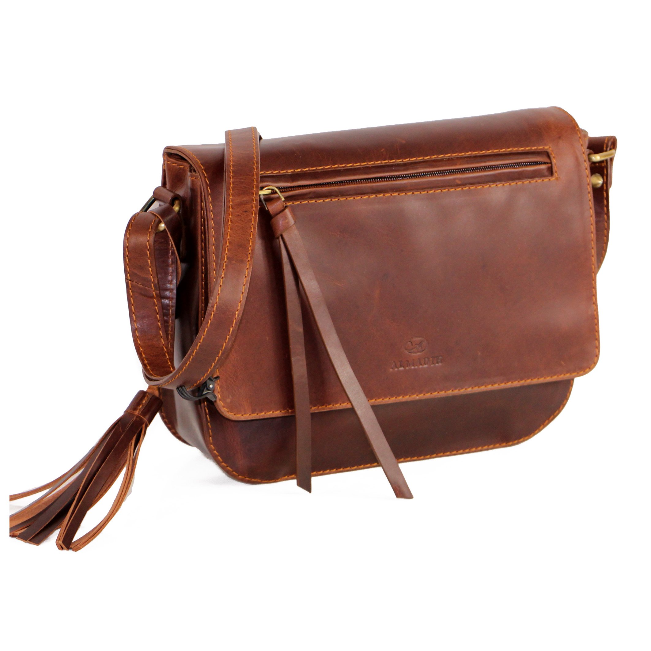 ALMADIH sac a main cuir véritable ELSA, sac bandoulière Marron Vintage, serviette sac porté épaule Messenger sacoche business or
