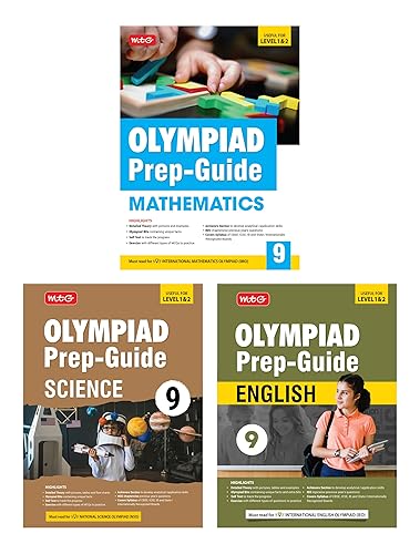 MTG Olympiad Prep-Guide Class-9 Mathematics, Science &amp; English (Set of 3 Books) - Detailed Theory, Self Test with IMO-NSO-IEO Chapterwise Previous Year Question Paper For SOF 2024-25 Exam