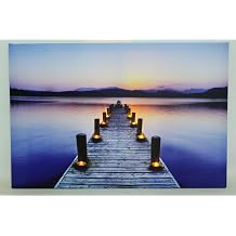 Northlight LED Lighted Sunset Boat Dock Scene Canvas Wall Art, 15.75" x 23.5", Blue
