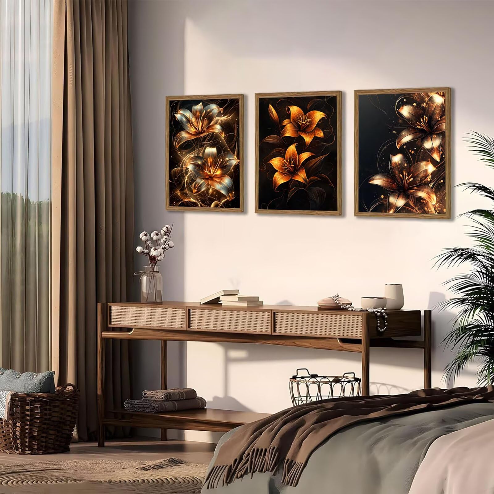 Cnyaunfi 3 Pezzi Fiore Pittura Diamante Fai-Da-Te, 5D Nero Diamond Painting Kit Completo per Hobby Creativi Adulti, Pittura Diamante Artigianale Per La Decorazione Della Parete Di Casa 60x80cm YF-3418
