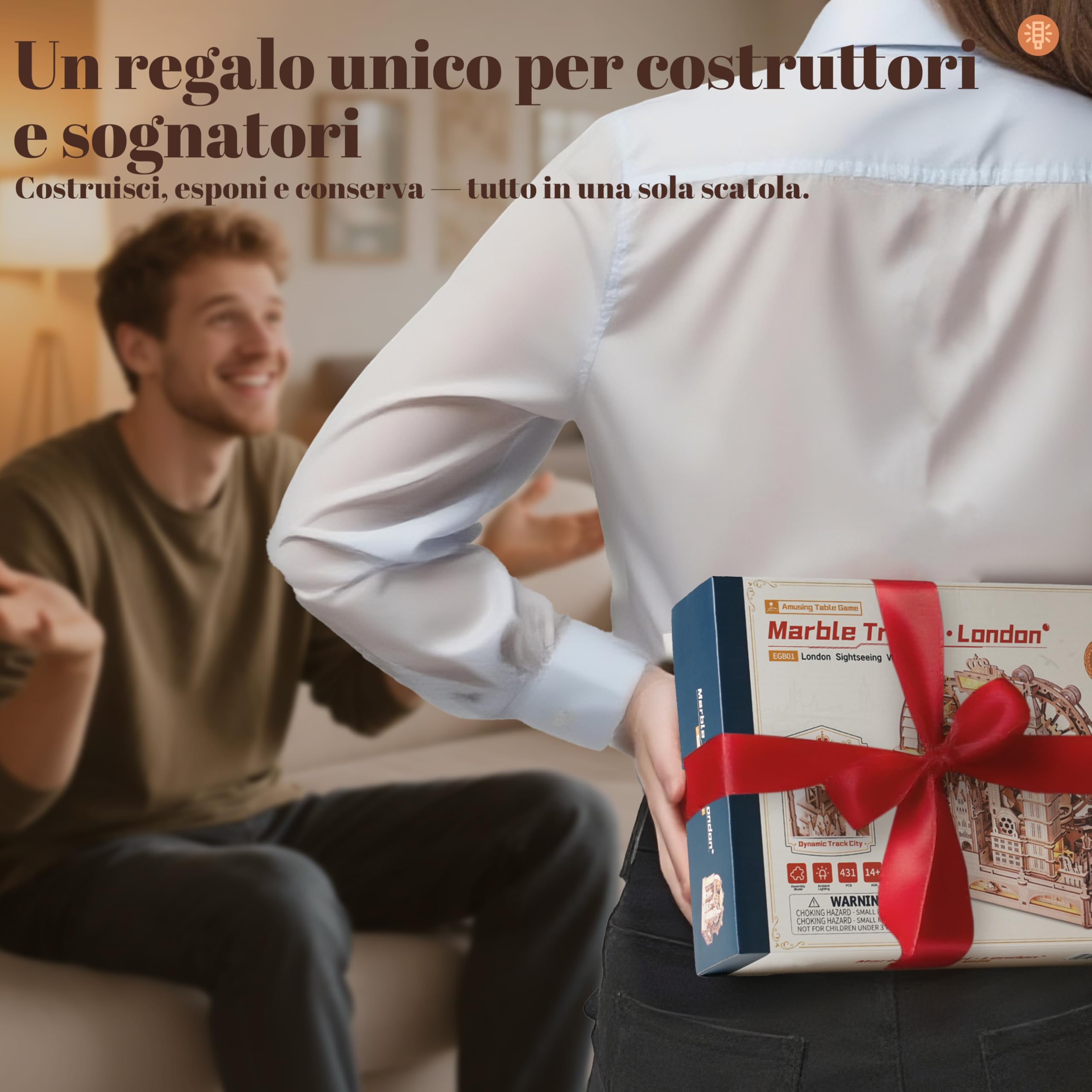 ROBOTIME Puzzle 3D in Legno con Circuito a Biglie – Modello Meccanico da Costruire Londra, Kit Fai-da-Te con Luci per Adulti e Adolescenti, Regalo Decorativo Creativo, EGB01