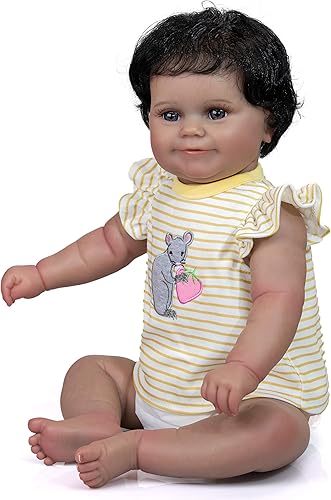 iCradle Maddie - Muñecas de bebé recién nacidas realistas negras de 20 pulgadas, muñeca de bebé recién nacida sonriente africana americana con ojos
