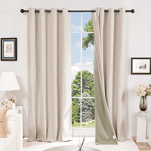 Miniatura 2 de Deconovo Total - Cortinas opacas de lino sintético para oscurecer la habitación con aislamiento térmico que reduce el ruido, cortinas efcientes, 2