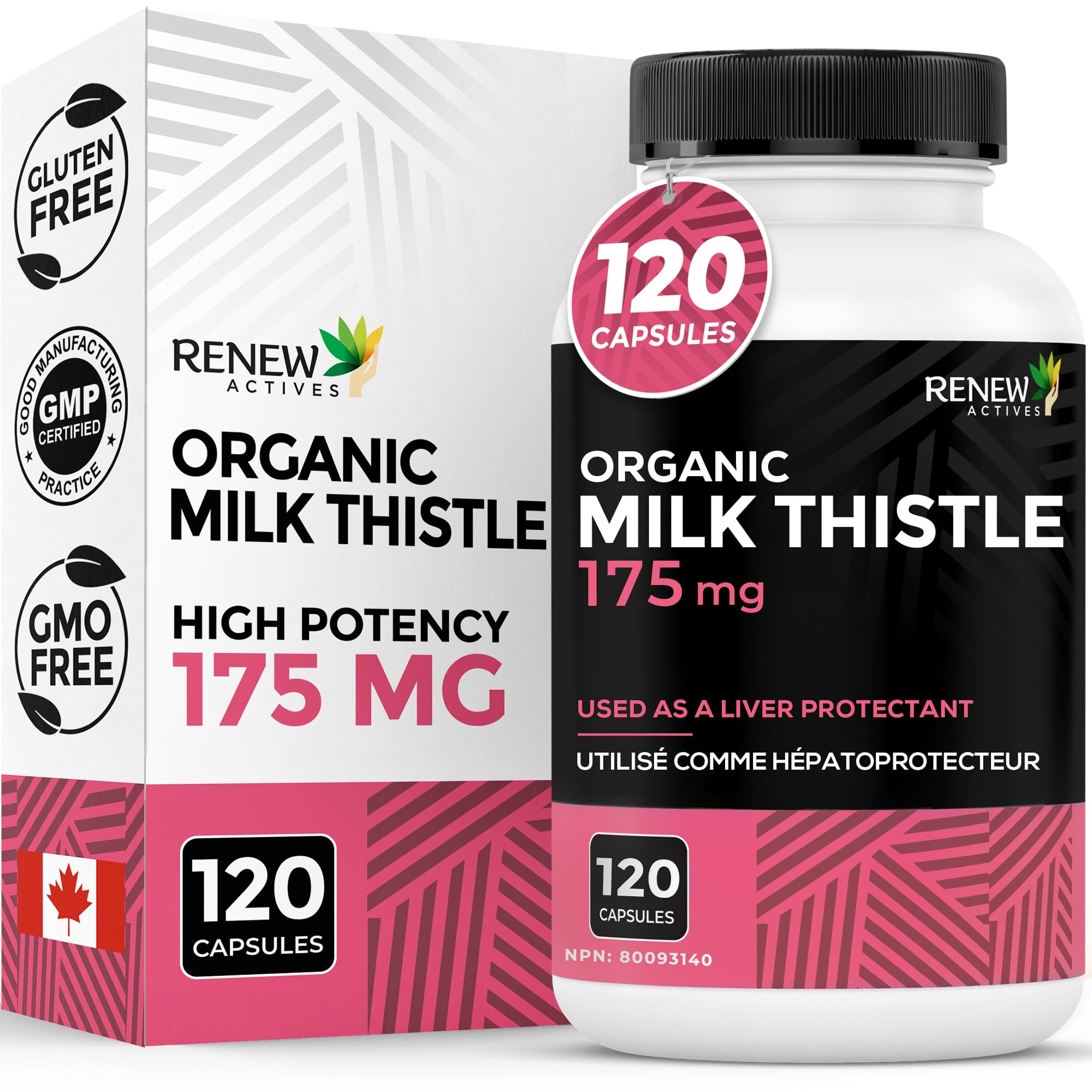 Renew Actives Milk Thistle Capsules 175MG per Serving Organic Seed Extract for Liver Health, Concentrated Silymarin Formula, Antioxidants, & Digestive Wellness – Made in Canada - 120 Capsules