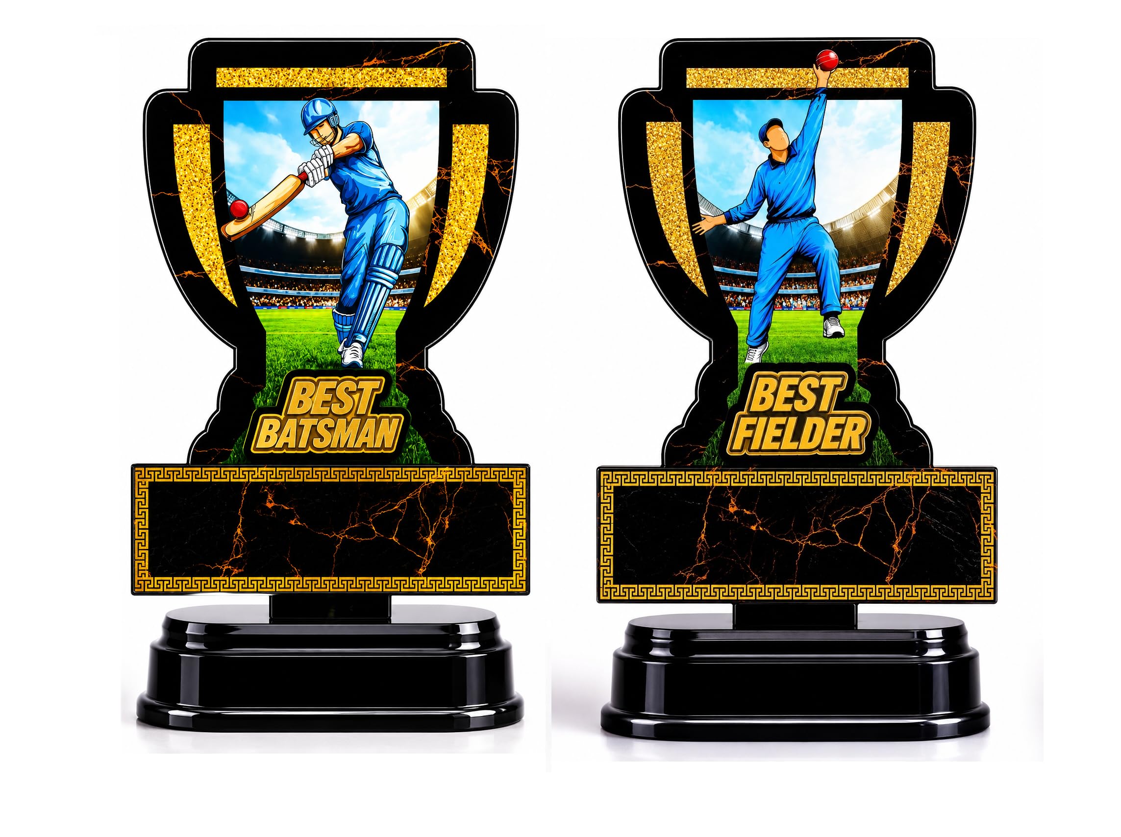 Premium Cricket Trophy Combo Set of 2 – Best Batsman & Best Fielder Acrylic Award Trophies with Black Base | Cricket Tournament Winner Trophy for School, Academy, Club, Corporate Sports Events-image-5
