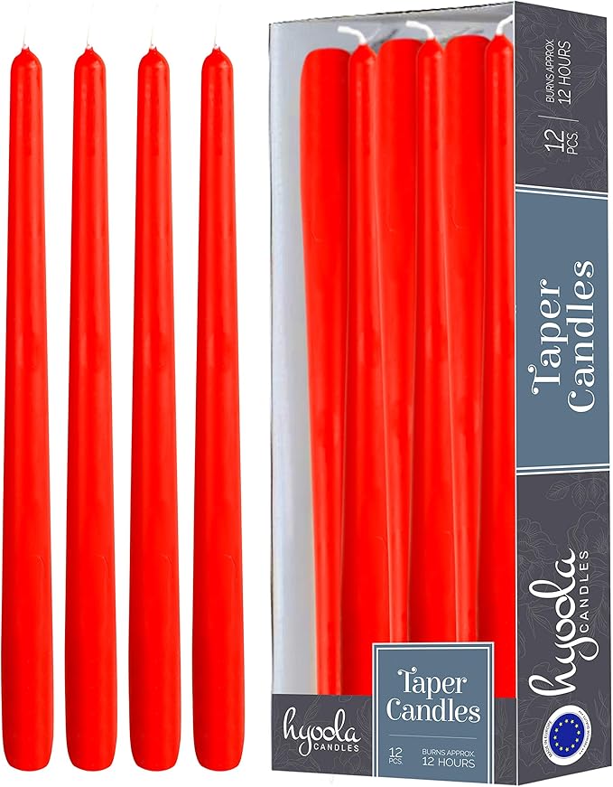 Hyoola Red Taper Candles 350 mm (14 Inch) Unscented Dripless Taper Candles 12 Hour Burn Time