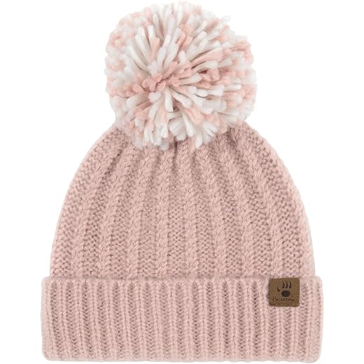 Bearpaw Womens 2 Piece Cold Weather Set Soft and Cozy Knit Pom Hat With Oversize Pom Matching Mitten or Touchscreen Gloves