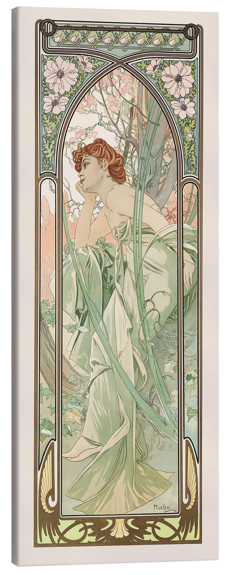 Posterlounge Le ore del giorno - Contemplazione della sera Stampa su tela | 40 x 100 cm di Alfons Mucha Quadri Decorazione per pareti