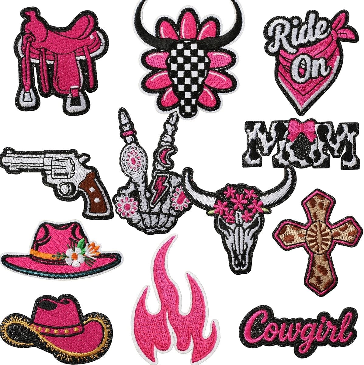 24Pcs Cool Punk Y2K Iron on Patches Gothic Heart Skull Star Embroidered Applique Iron on/Sew on Patches for Clothing T-Shirts Jackets Clothes Dress Hat Backpacks Jeans Pants DIY Decoration