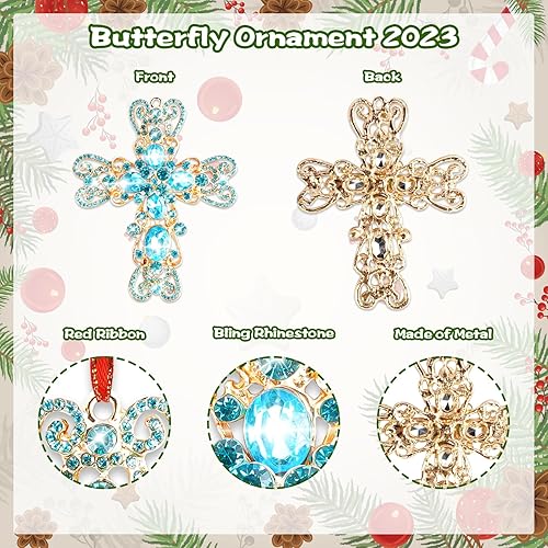 Miniatura 7 de Adorno de Navidad con cruz azul para árbol de Navidad, cruz de metal, cristiano, religioso, adornos de Navidad, decoraciones de recuerdo de cruz,