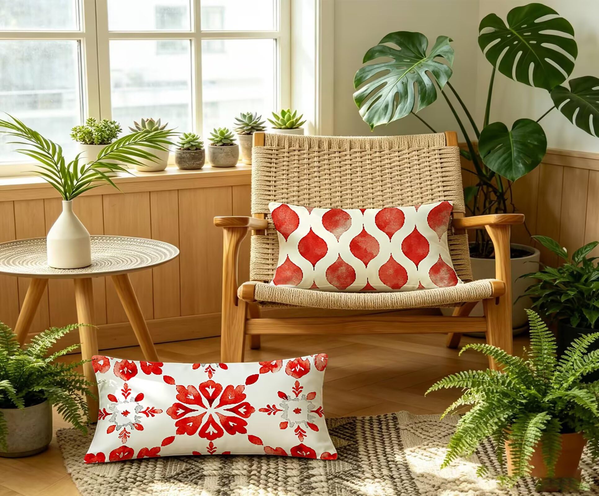 Rot Kissenbezug 60x80 Geometrie Kopfkissenbezug 2er Set,Wohnaccessoires & Deko,Weich und Atmungsaktiv Samt Stoff mit Verstecktem Reißverschluss für Bett Sofa Kissen Dekokissen-85755