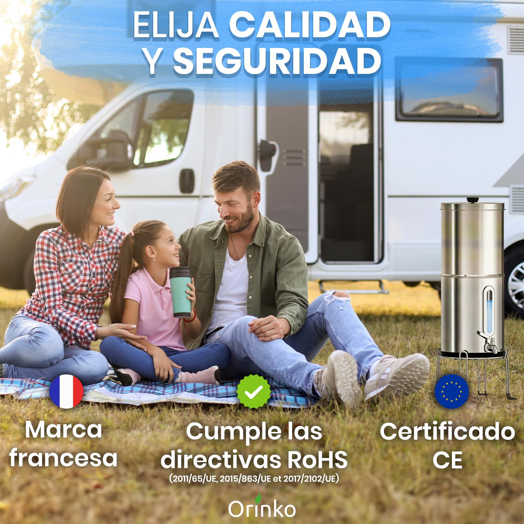 Filtro de Agua por Gravedad - Purificador de Agua Doméstico de Acero Inoxidable con Filtro de Carbón Activo - Sistema de Filtración para Agua Potable Pura - Ideal para Hogar y Camping