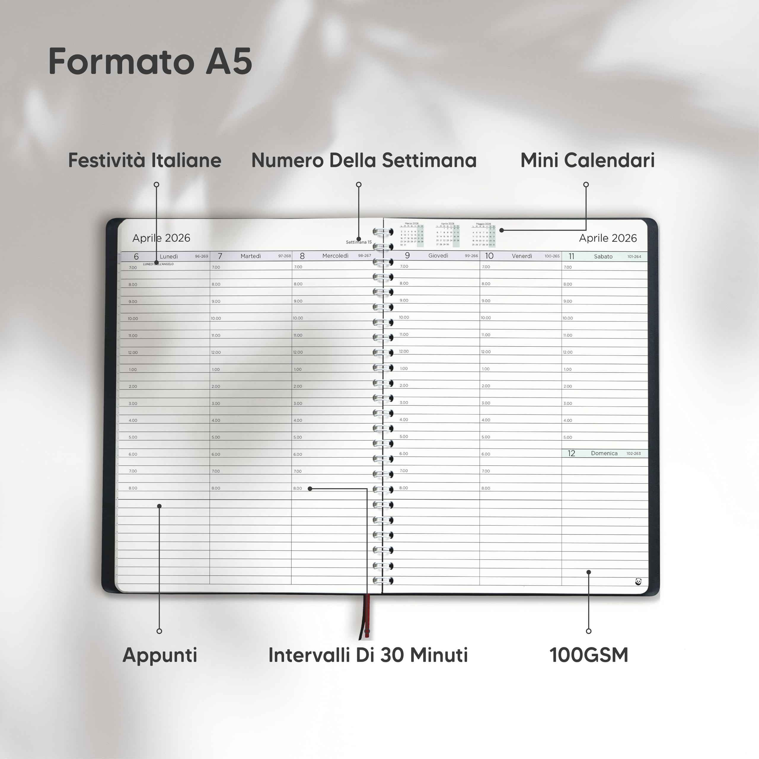Smart Panda 2026 Diary - 2026 Weekly Diary - Simple Design to Stimulate Productivity - Soft Cover, 30 Minute Intervals - Yearly Calendar with Notes - A5 - 4