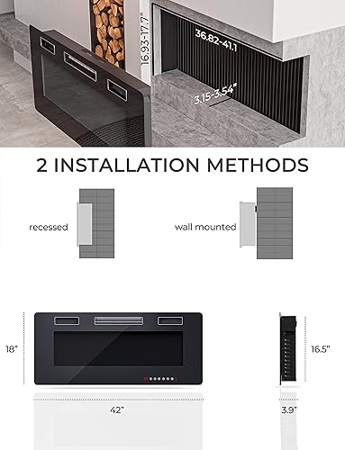 Miniatura 3 de RELAX4LIFE Chimeneas eléctricas empotradas y montadas en la pared de 50 pulgadas, insertos de chimenea eléctrica con control remoto, temporizador de