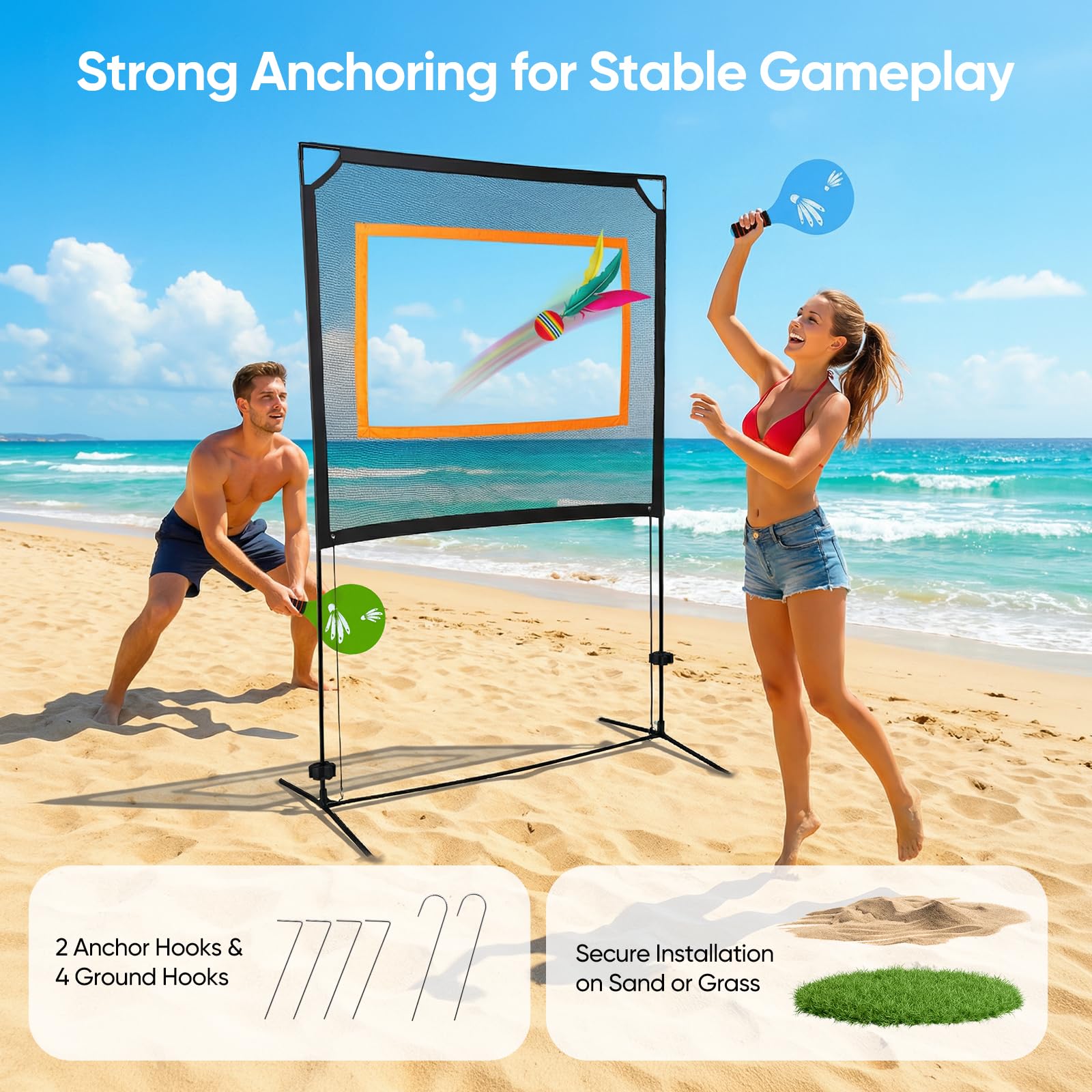 Juego de pickleball portátil con red y 2 raquetas, 8 pelotas de lanzadera, varios deportes de cricket, red de tenis multifunción con bolso, ideal para playa, parque, jardín, familia y amigos