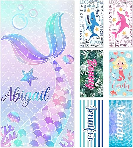 NIBESSER Toallas de playa personalizadas con nombres para niños y adultos, microfibra de secado rápido, toalla de playa de viaje personalizada sin