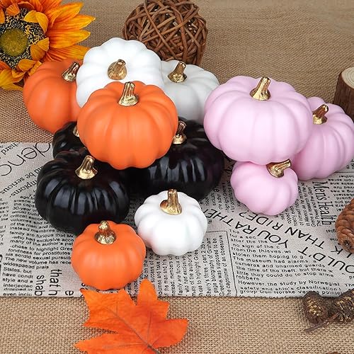 Miniatura 2 de Artmag Calabazas artificiales a granel, 12 unidades de varios tamaños de cosecha, calabaza de espuma falsa para otoño, otoño, Halloween, fiesta en
