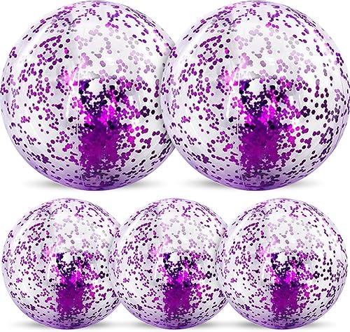 Miniatura 19 de 5 bolas de playa inflables, bolas de playa grandes de 16 pulgadas y 24 pulgadas con confeti con purpurina, lentejuelas transparentes, bolas