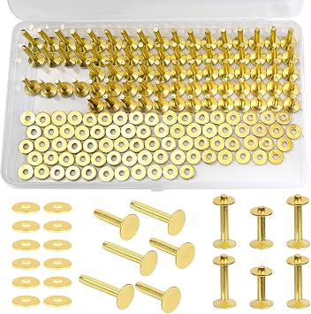 JUNESunShine 154 Pcs Brass Rivets - Smooth & Pattern-Free, Pure Copper Rivets & Burrs for Leather Work, Jeans, Jacket, Clothing, Bag, Belt, Strap, Wallets, Craft Fasteners Kit