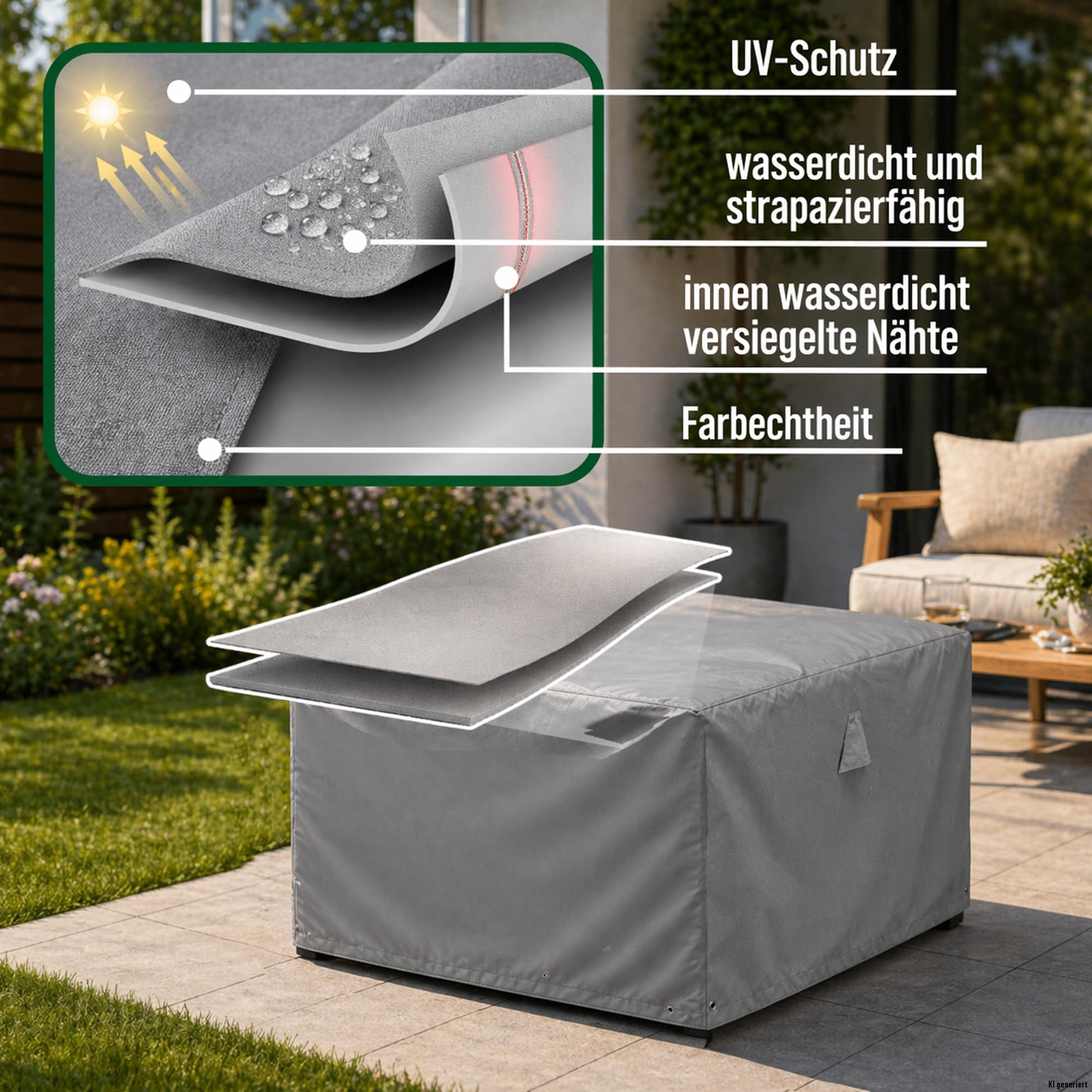Abdeckung Loungehocker, 85x85x45 cm, grau, Oxford 600D Gewebe, Schutzhülle für Gartenmöbel, wasserdicht, UV-beständig und wetterfest