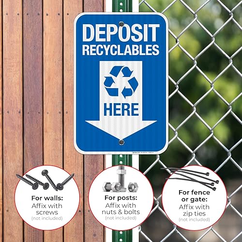 Miniatura 4 de Deposit Recyclables Here With Downward Arrow Sign, 12x18 Inches, 3M EGP Reflective .063 Aluminum, Fade Resistant, Made in USA by Sigo Signs