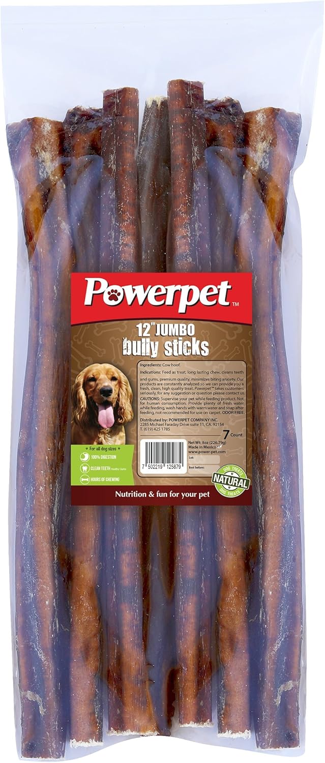Natural Dog Chew Powerpet Bully Sticks 12” Jumbo Bully