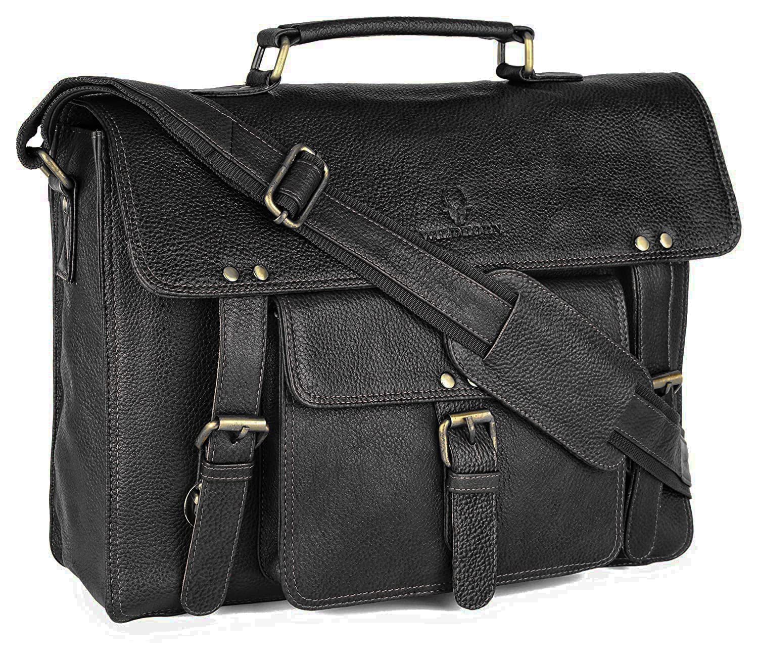 WildHorn Classic Leather 10 inch Laptop Messenger Bag for Men I Office Bags I Travel Bags I Carry Handle with Adjustable Strap I DIMENSION : L-11 inch W-4 inch H-11 inch
