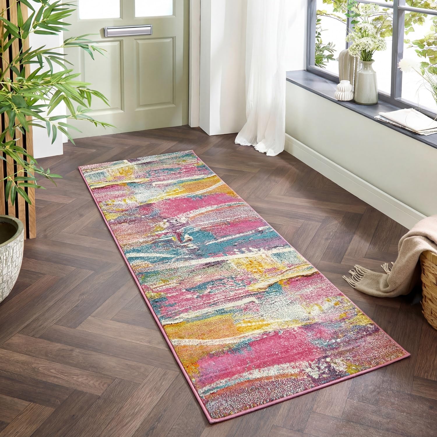 Art Colourful Rug for Living Room, Bedroom, Hallway, Nursery Modern Abstract Area Carpet Soft Pile Pictorial Pop Vibrant Multicolours Rug ART107 Light Multi Runner L241xW80 cm (L7'11"xW2'7")
