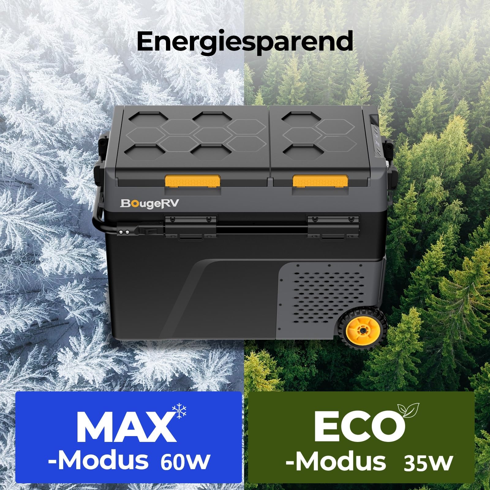 BougeRV CRD2 V2.0 49L Kompressor Kühlbox mit Akku 240Wh Doppeltür Dualzonen 12V/24V 230V Camping Kühlschrank IPX4 -20℃~20℃