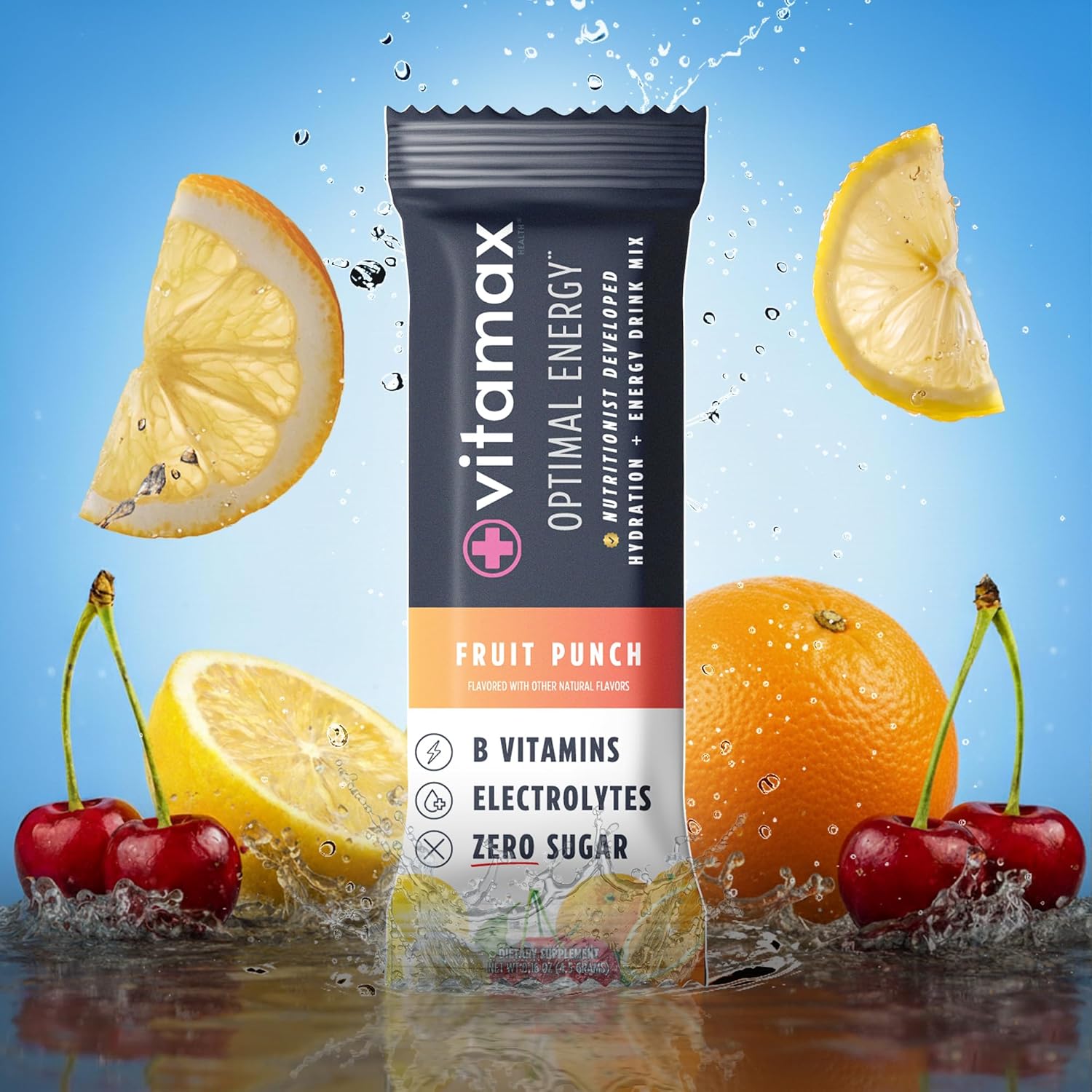 Optimal Energy - Fruit Punch - Sugar Free Hydration Recovery Powder Stick Packs | B Vitamin Complex Electrolyte Drink Mix | Easy Open Single-Serving | Non-GMO | 30 Servings