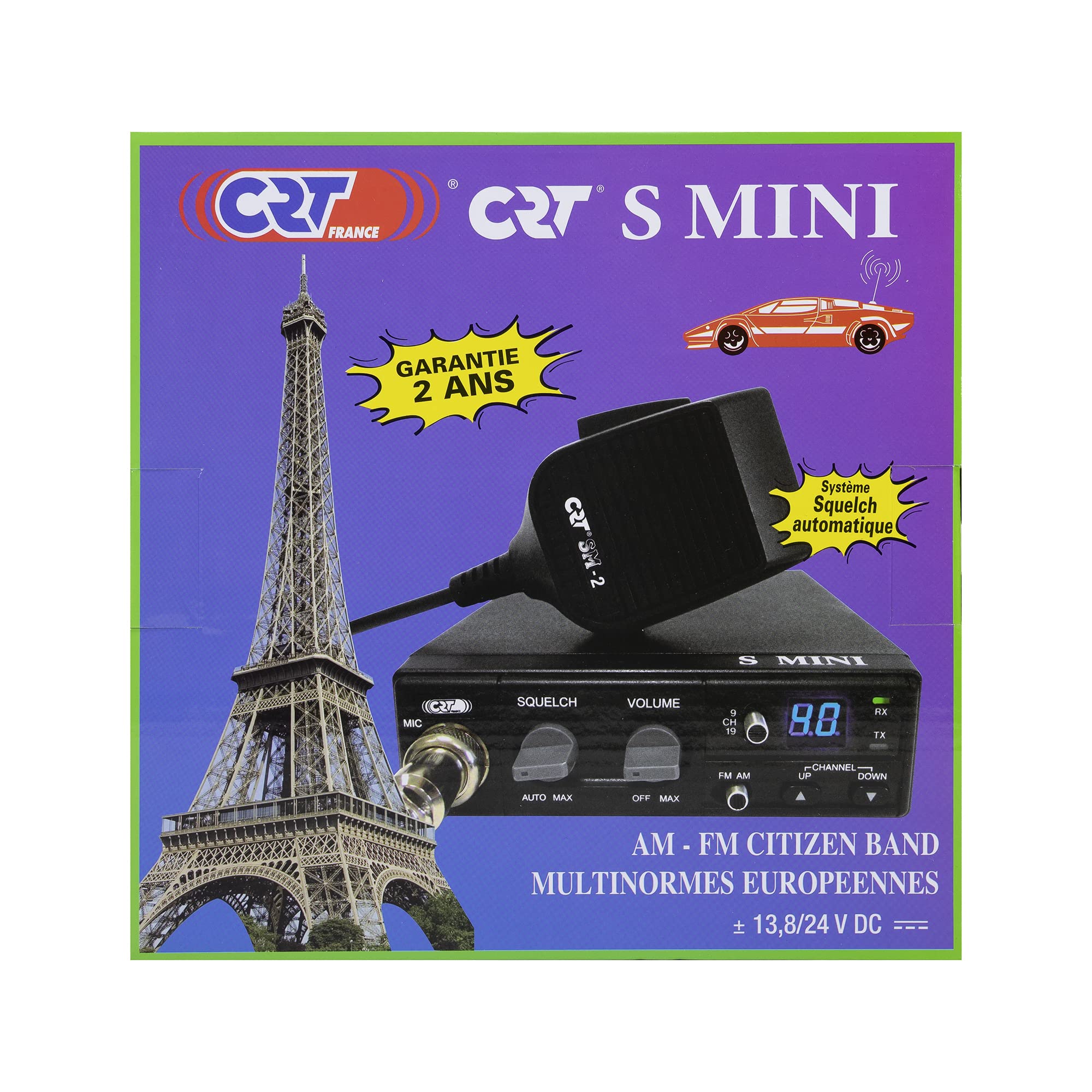 Radio CB CRT S Mini Double Tension, 12/24V, 4W, avec ASQ, AM-FM