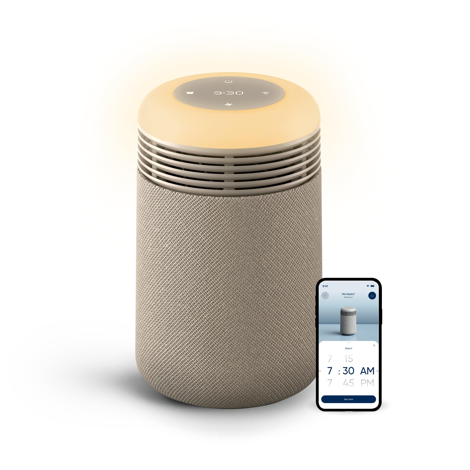 BLUEAIR Mini Restful Luftreiniger fürs Schlafzimmer, mit HEPASilent™ Filter, Sonnenaufgangs-Wecklicht, leise, App- & USB-C-Steuerung, entfernt Staub, Pollen, Tierhaare & Gerüche, Beige