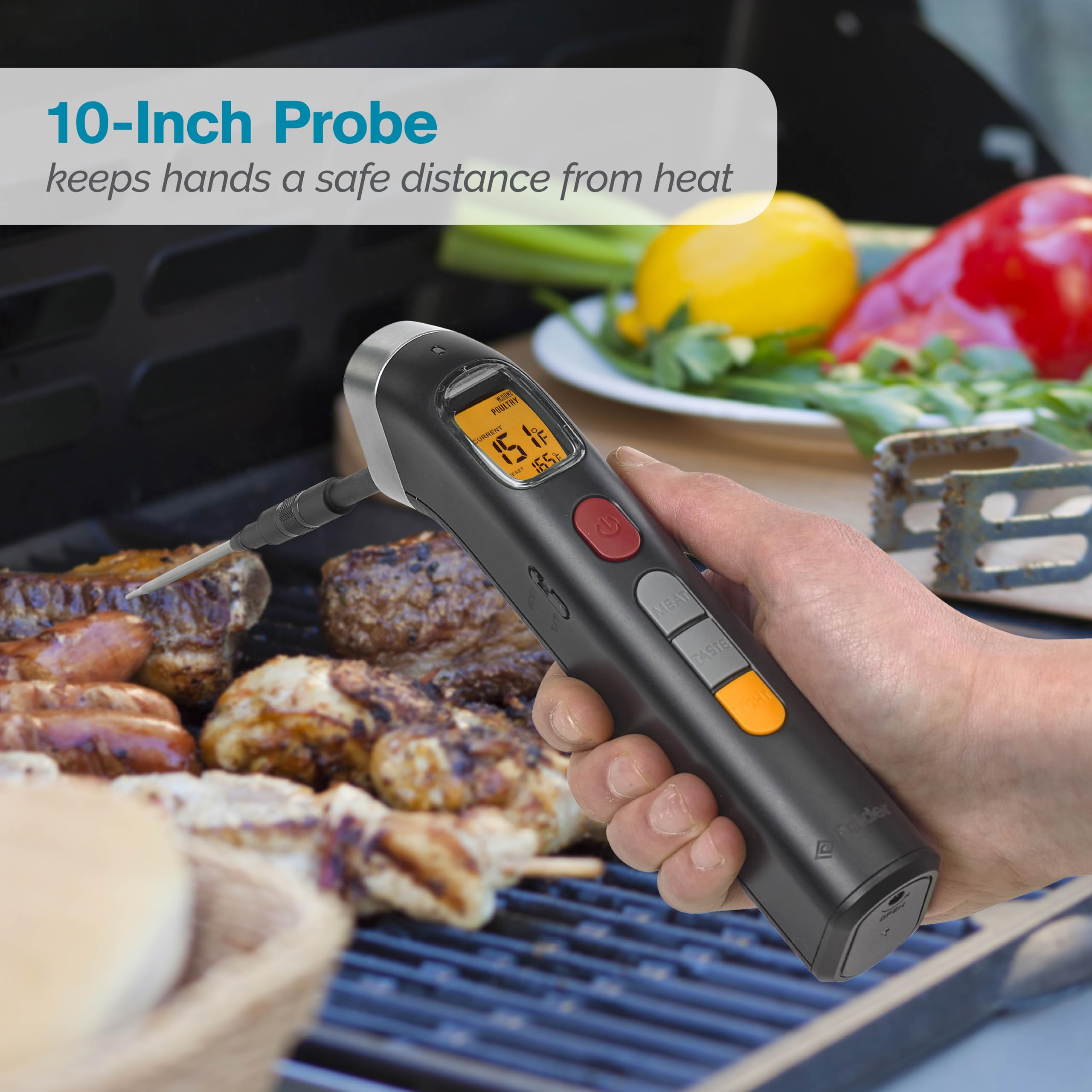 Polder Smart Probe Termometro a lettura istantanea, termometro per carne per grigliare e cucinare, viene fornito con 2 sonde rimovibili e 10 temperature preimpostate, torcia integrata, schermo