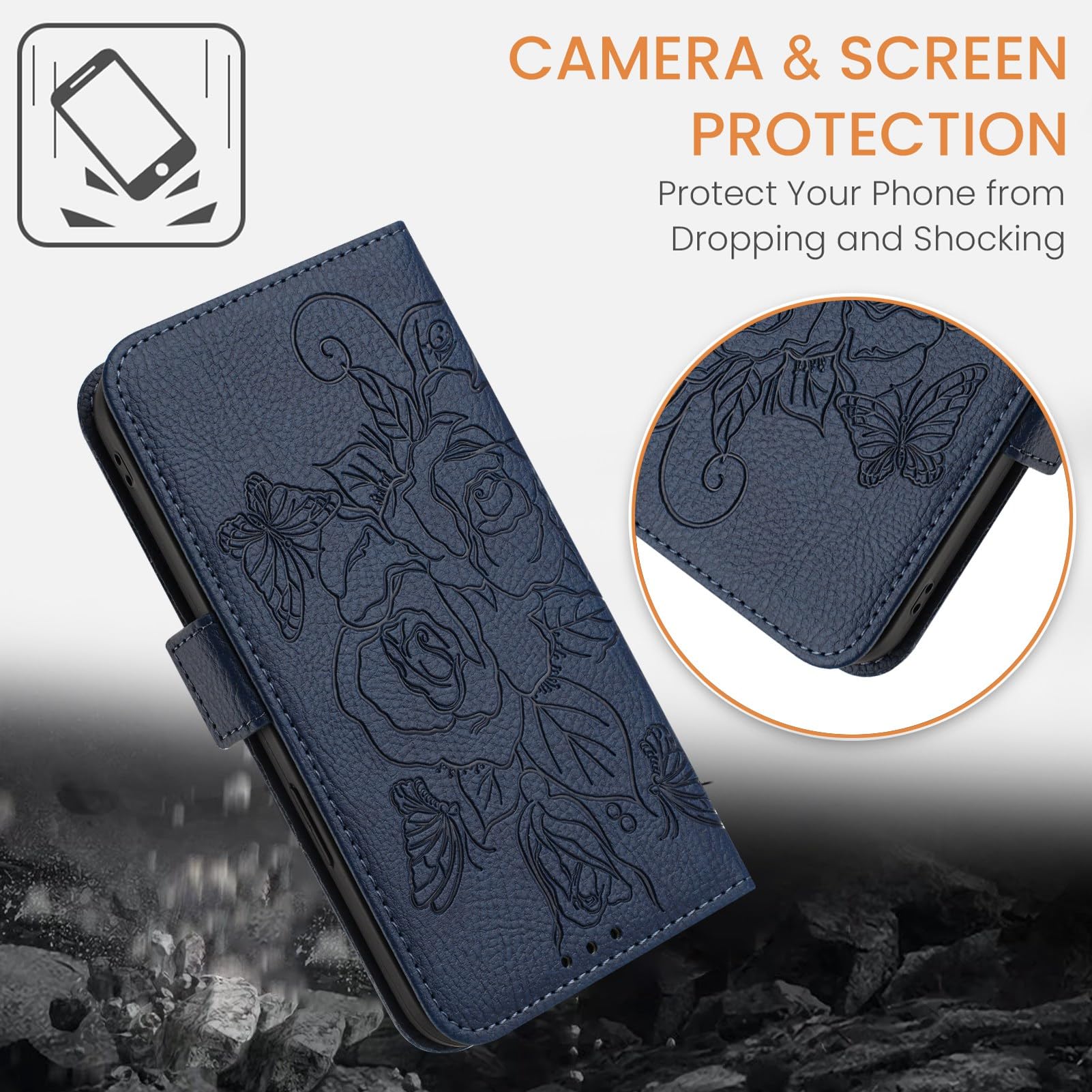 Funda para teléfono BLU View 5 Pro y protector de pantalla, bloqueo RFID, ranura para tarjetas, función atril en relieve, funda para teléfono celular BLU View5 Pro B170D View5Pro View 5Pro,
