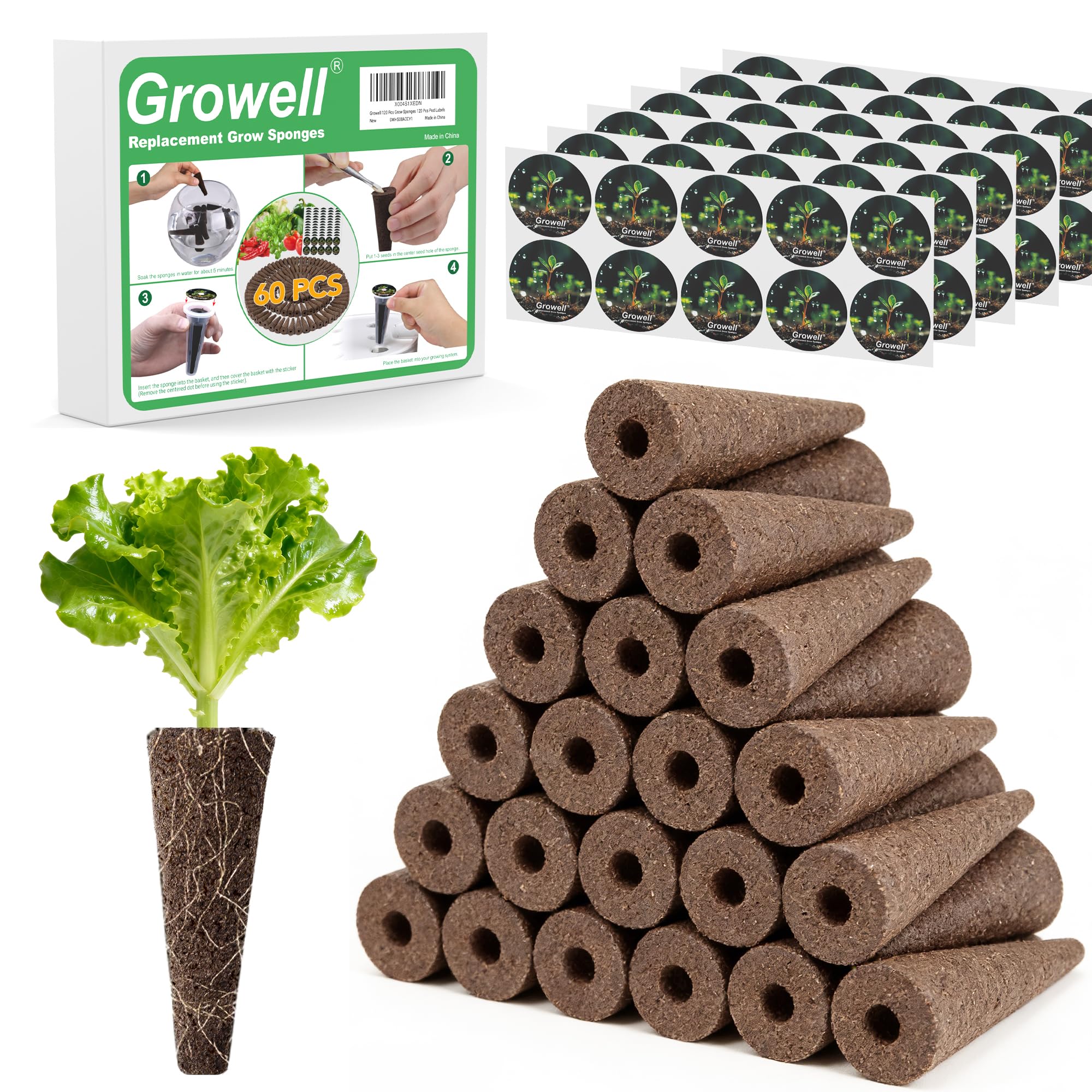 Growell 120Pcs Hydroponic Pods Kit, Seed Starter Refill for Indoor Garden