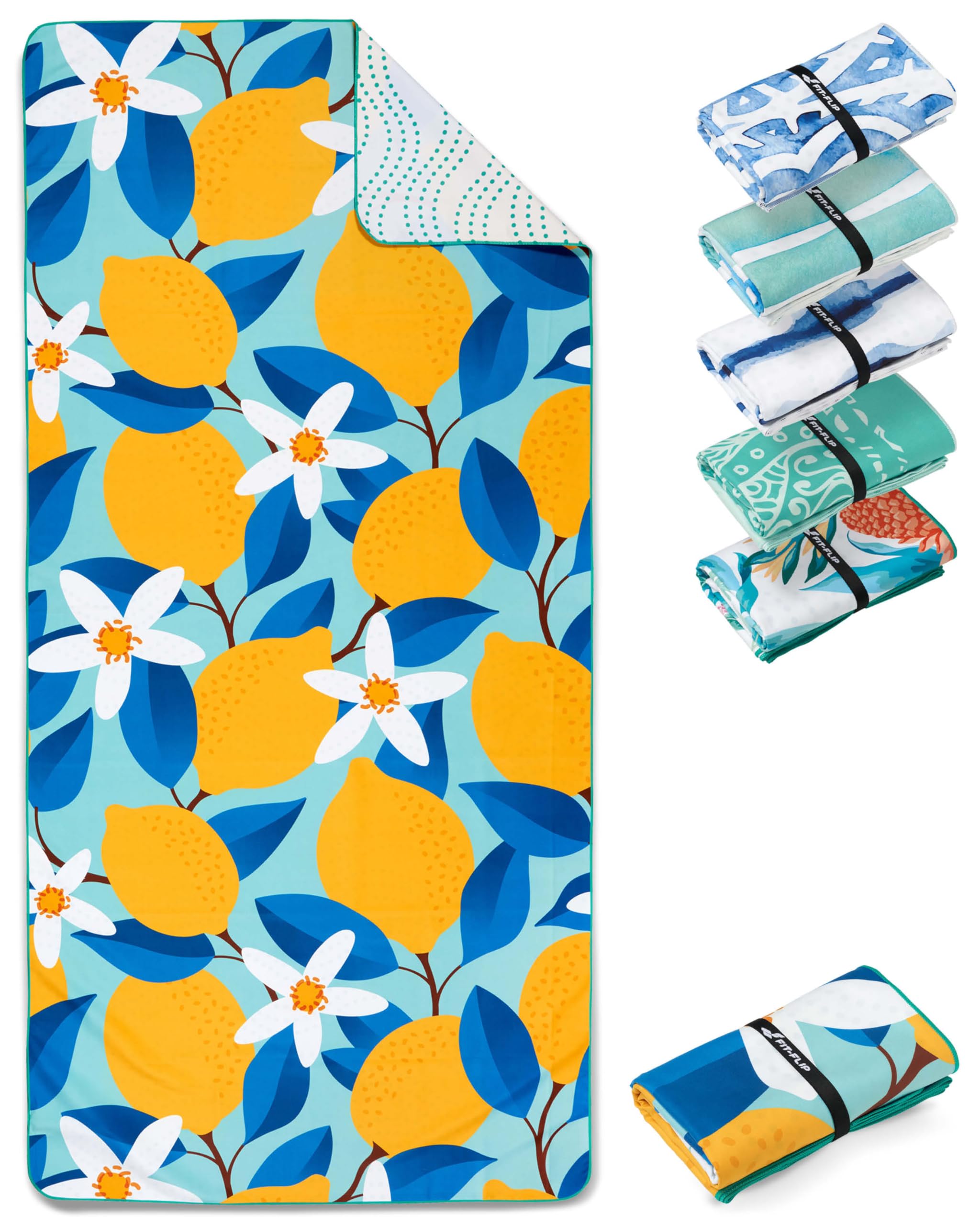 Fit-Flip Telo Mare microfibra – leggero, fine e ad asciugatura rapida – asciugamano microfibra grande – teli antisabbia da spiaggia – 100% riciclato - Lemon Flowers 200x90cm