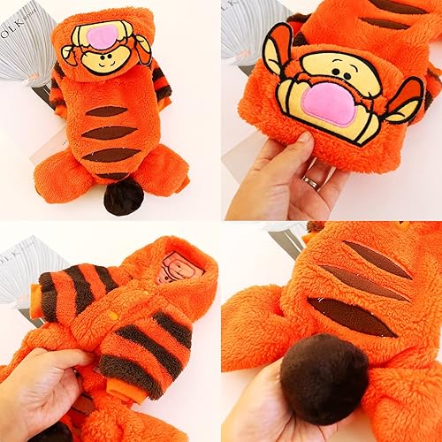 Miniatura 4 de AIHANCH Disfraz de tigre para perro, ropa de terciopelo suave para perro, sudadera con capucha para perro, divertido disfraz de Halloween para