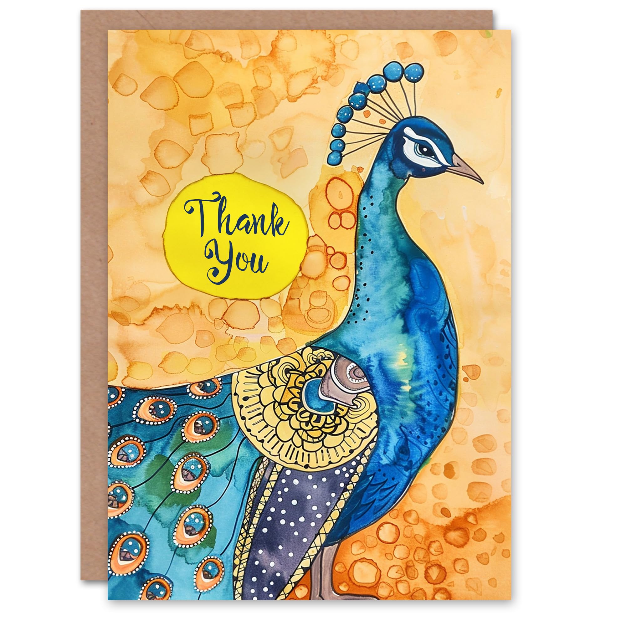 Artery8 Peacock Bird Mandala Pattern Feathers Folk Art For Her Woman Thank You Card