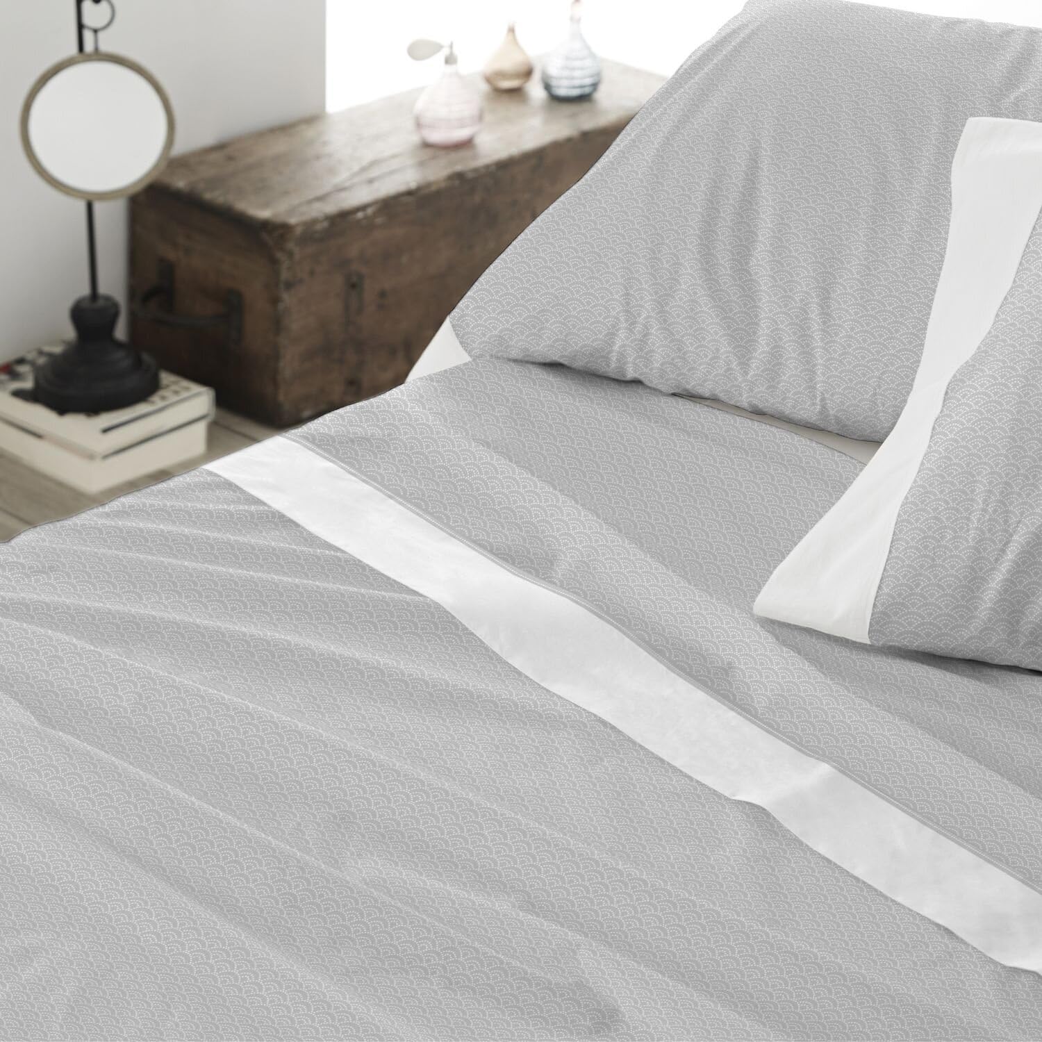Burrito Blanco | Sábanas de algodón 612, Gris | para Cama de 90 cm (+ Medidas Disponibles) | Sábanas de algodón 90 | Cama indivual 90