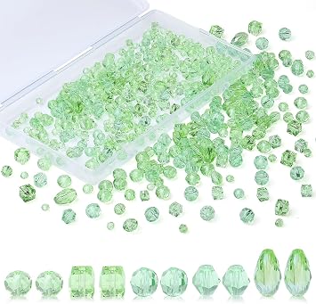 LAIDANLA 800PCS Glass Beads Green Color Crystal Beads Assorted Crystal Beads with Container Box for DIY Necklace Bracelet Earring Jewelry Making