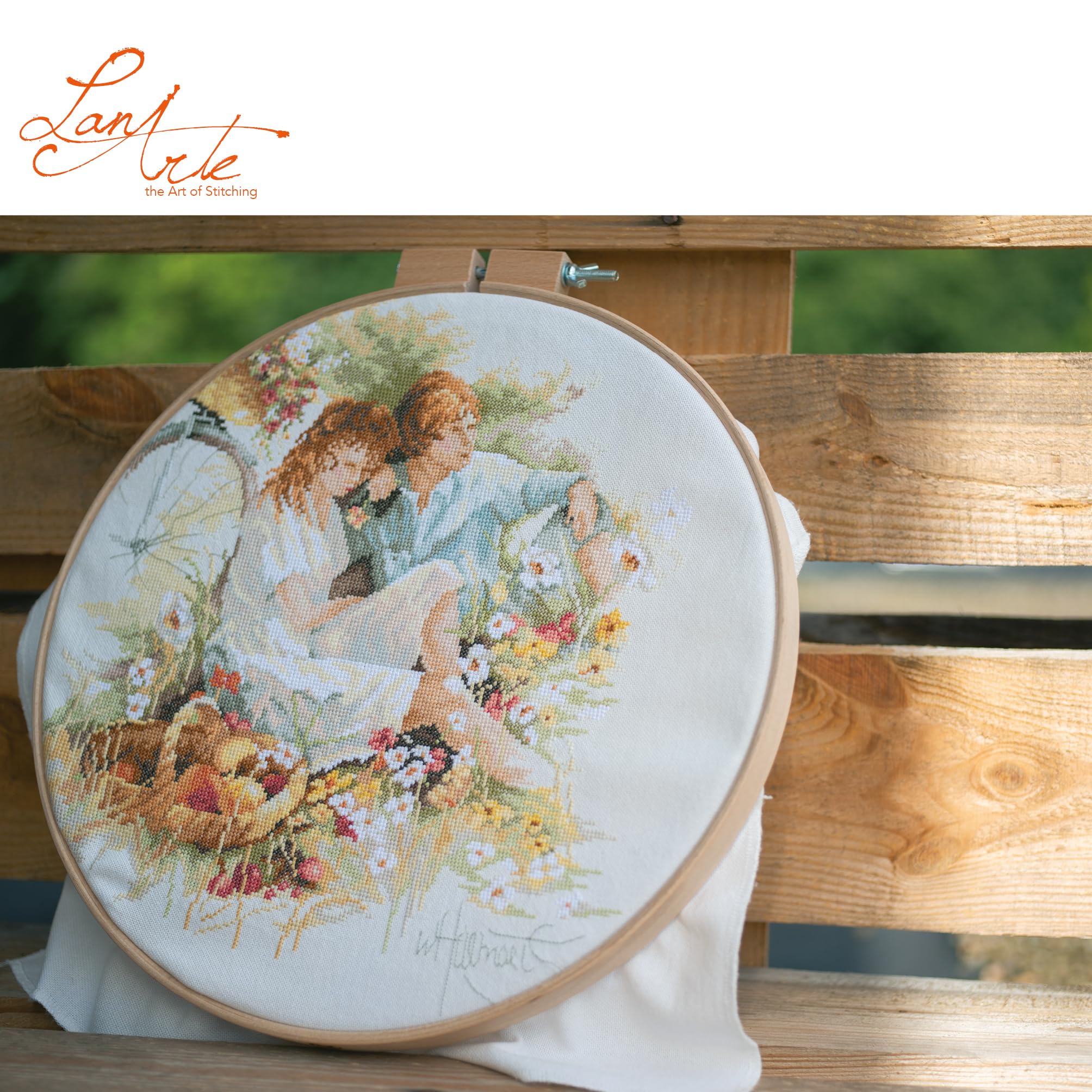 LANARTE Haft Krzyżykowy Liczony Zestaw Obraz do Haftu PIKNIK Zrób to Sam Zestaw Kreatywny dla Dorosłych Rękodzieło Artystyczne 37 x 37 cm Dekoracja Ścienna DIY Cross Stitch Kit
