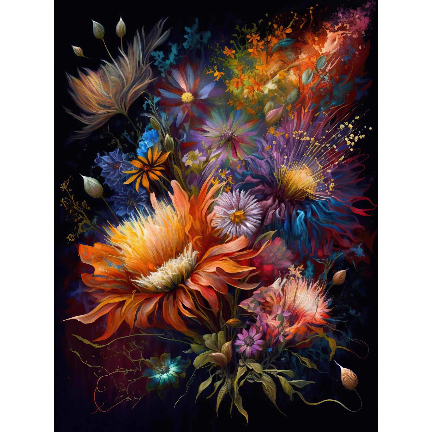 Artery8 Wildflower Bouquet Pink Blue Orange Floral Art Extra Large XL Wall Art Poster Print
