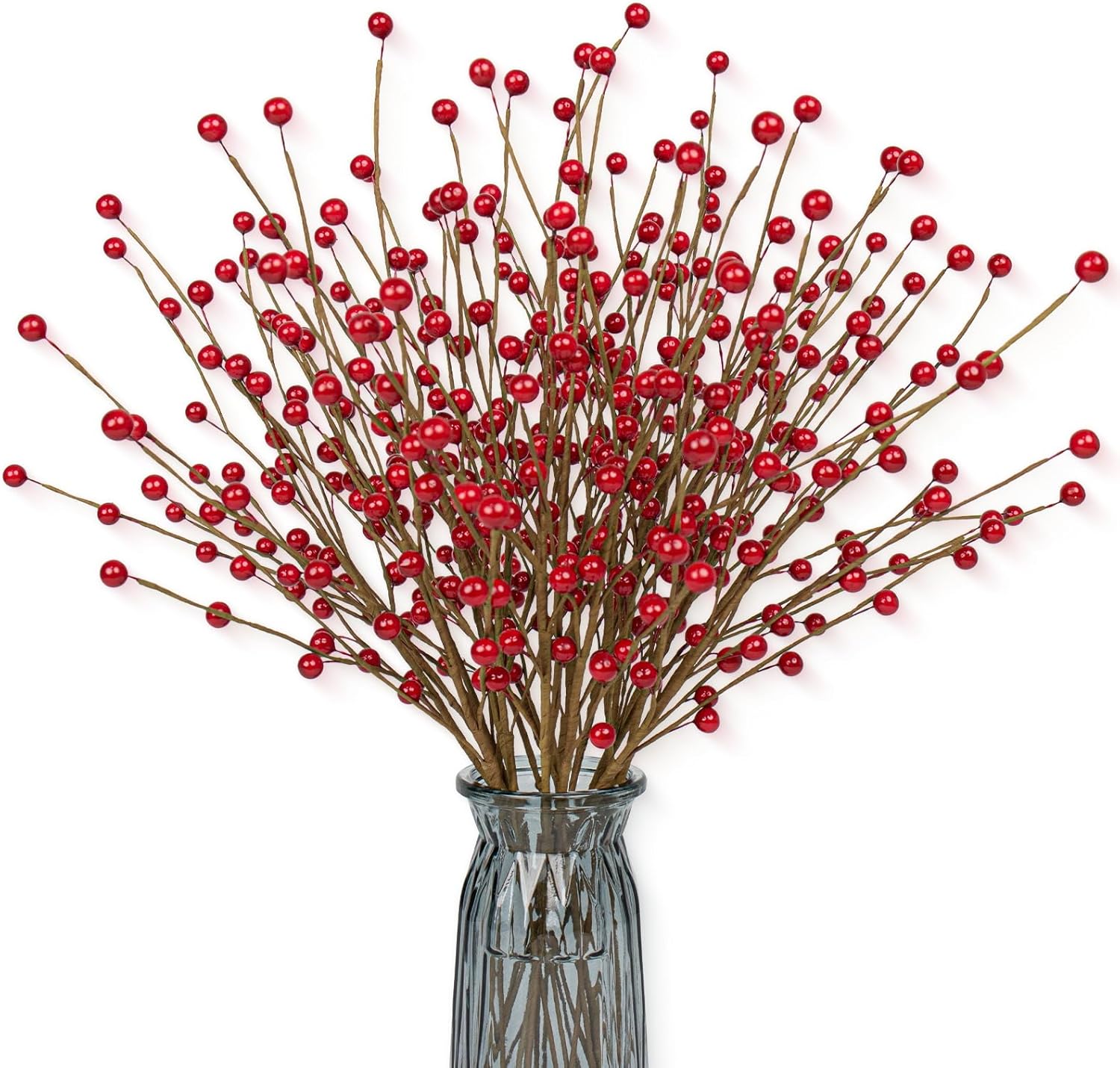 JINGHONG 24 Pack Christmas Tree Picks 17 Inch Red Berry Picks Artificial Holly Berry Stems for Xmas Tree Centerpieces Vases Floral Arrangements Winter Holidays