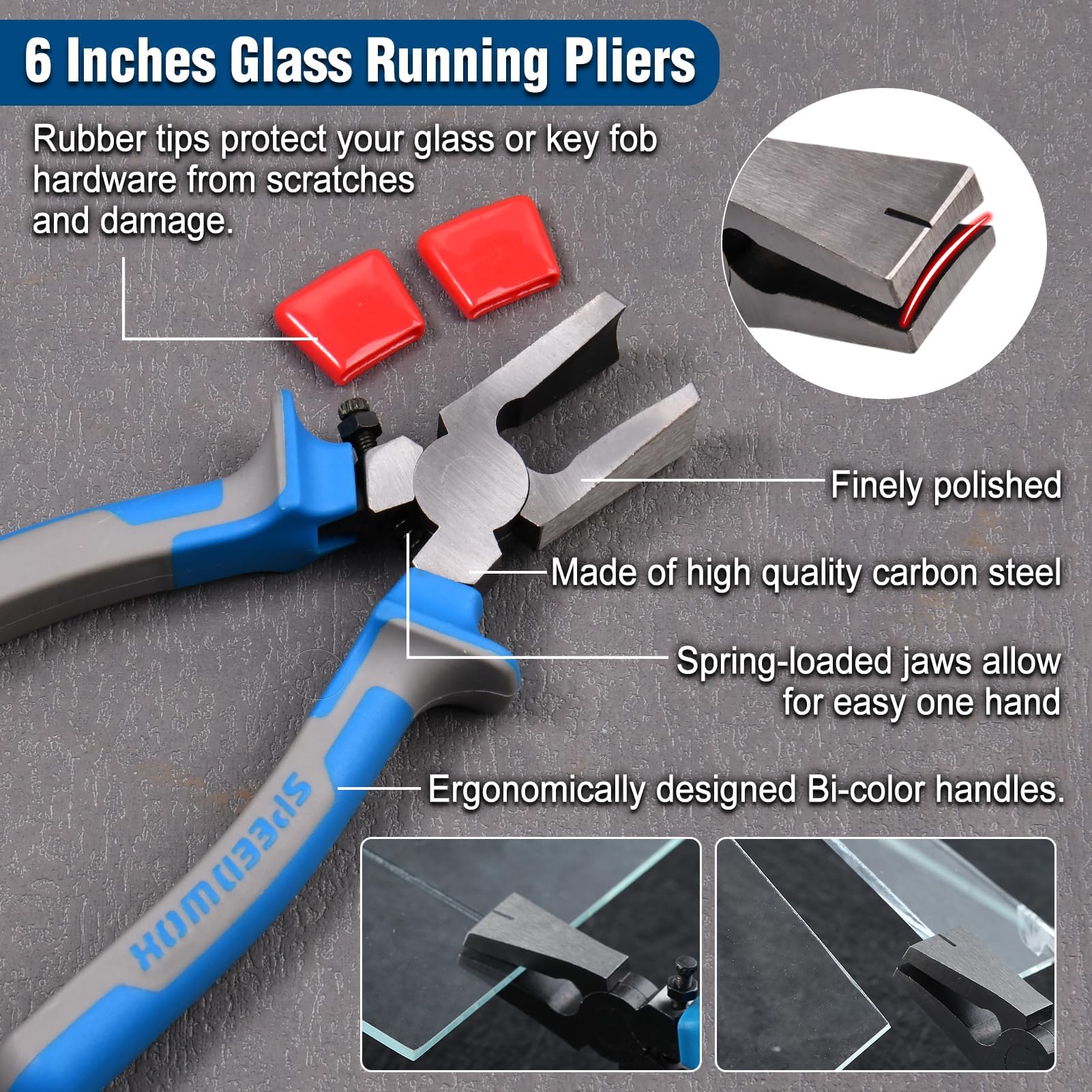 SPEEDWOX 14Pcs Premium Glass Running Breaking Pliers and Class Cutter Tools Kit Breaker Grozer Pliers Heavy Duty Glasses Cutting Tool with Rubber Tip Work Great for Stained Glasses Tiles - Image 4