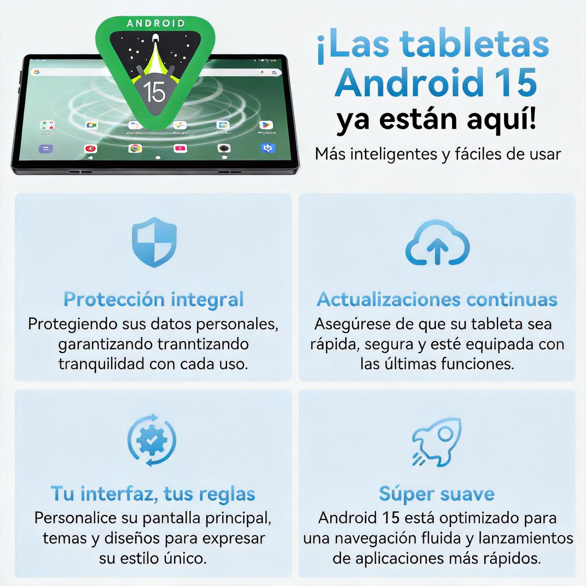 Tablet Android 15 de 10 Pulgadas Gris, 6GB RAM (hasta 18GB) 128GB, Octa-Core T30, Pantalla IPS 1280x800, Batería 6000mAh, WiFi Dual, GPS, Desbloqueo Facial, Bluetooth, USB-C, TF 1TB