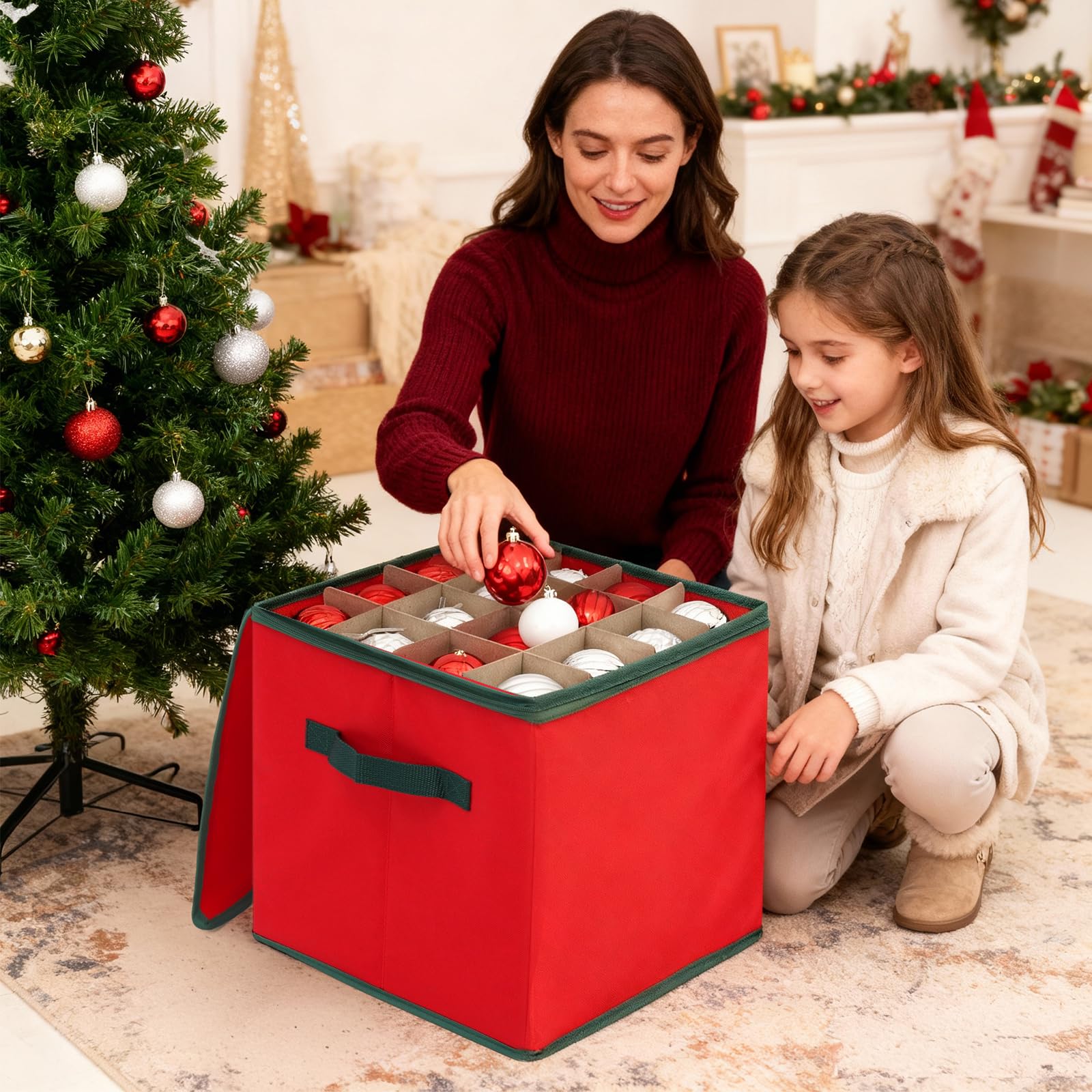 SALCAR Weihnachtskugel Aufbewahrungsbox mit 64 Fächern stabile Kartontrenner, praktische Aufbewahrungskiste für Christbaumschmuck und Weihnachtsdeko