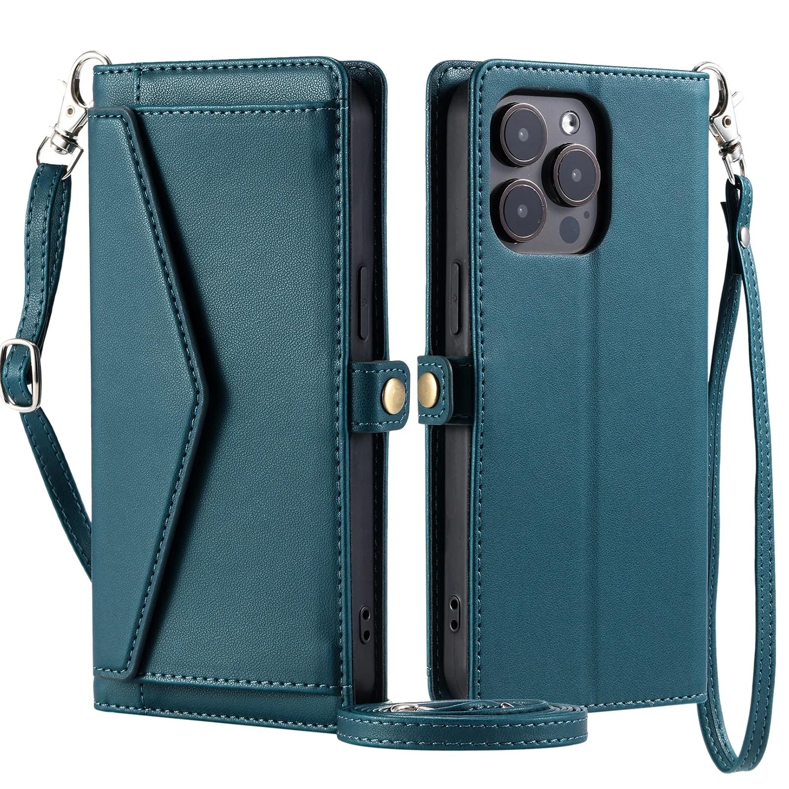 Funda Tipo Cartera de Cuero Cruzada para iPhone 17 16 Pro Air 16e 15 14 13 12 11 Pro MAX XS XR Se 8 7 con Bolsillo para Tarjetas y Correa para el Hombro (para iPhone XR/Azul)