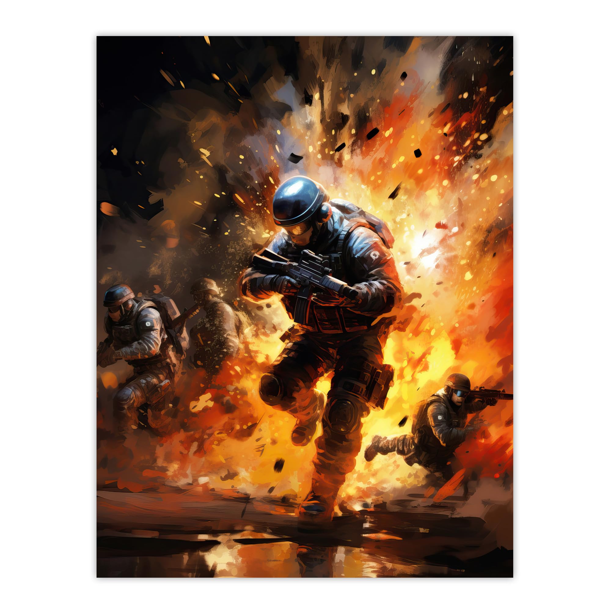 Military Operation Army Explosion Scene Action Artwork Wall Art Poster Print
