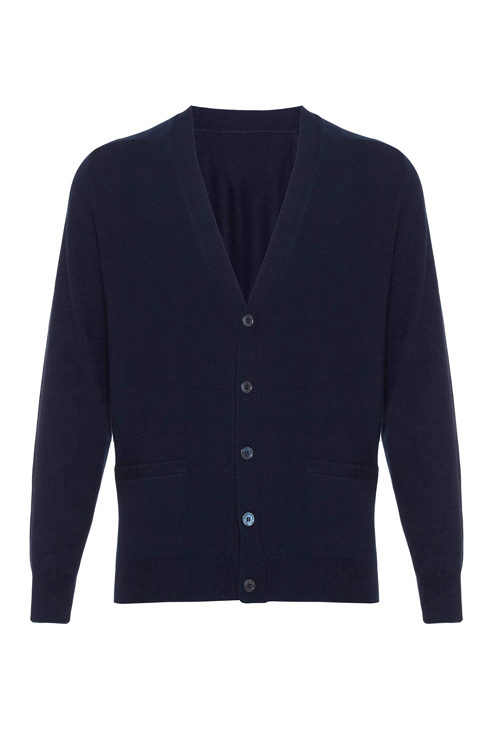 Lona Scott Mens Pure Cashmere Cardigan, Navy, L